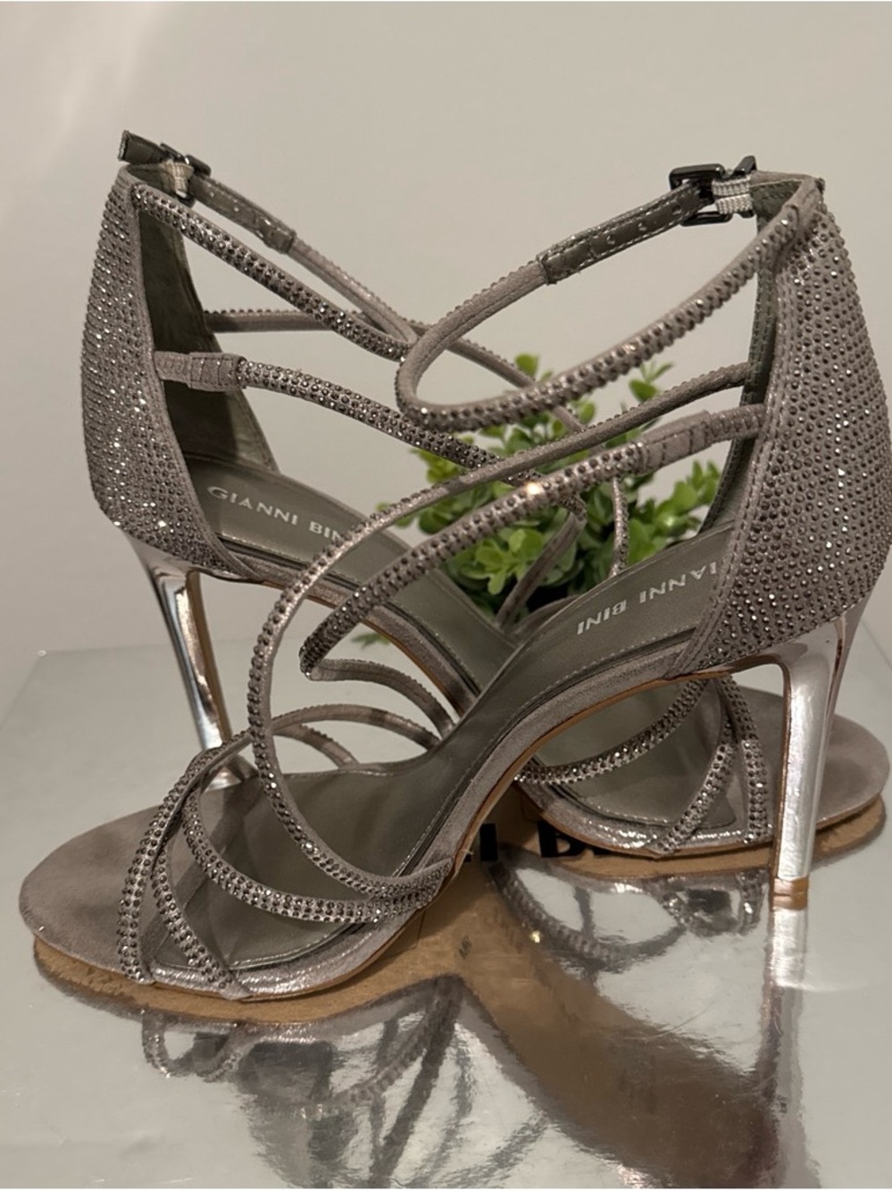 Gianni Bini Silver Rhinestone Strappy High Heels